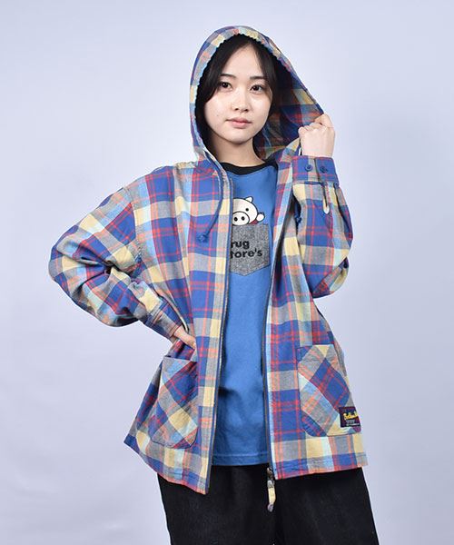 drug store's C/Lビンテージチェック パッチポケット シャツパーカー