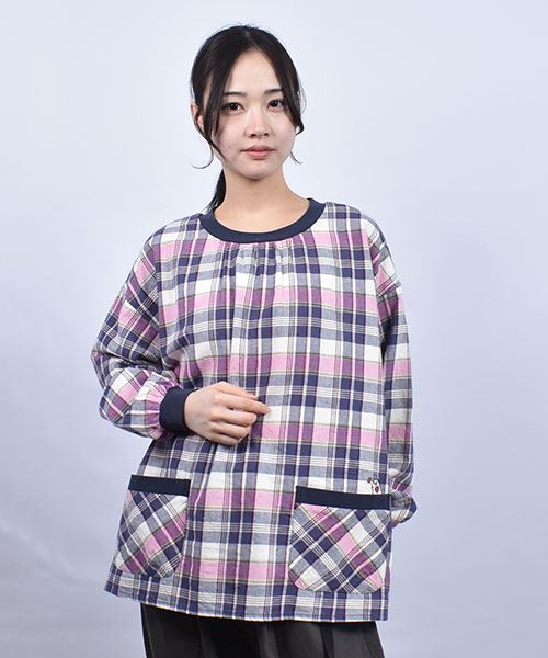 drug store's C/Lビンテージチェック 衿ぐりリブパッチポケット シャツ