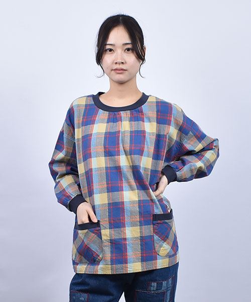 drug store's C/Lビンテージチェック 衿ぐりリブパッチポケット シャツ