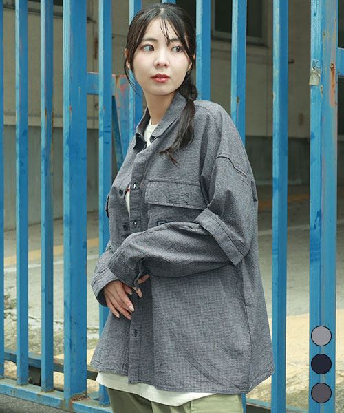 drug store's 袖脱着 BIGポケット 刺繍&ワッペン ギンガム シャツ