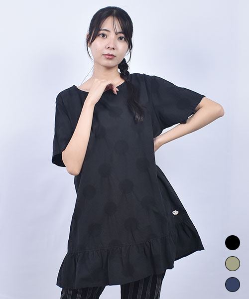 drug store's 水玉 裾フリル 刺繍 チュニック