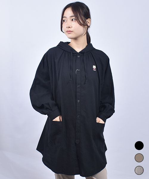 drug store's ブタ刺繍 ドルマン フードシャツ羽織
