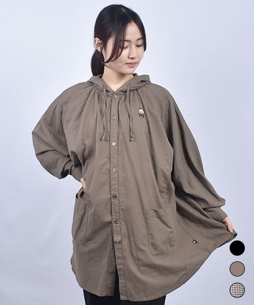 drug store's ブタ刺繍 ドルマン フードシャツ羽織