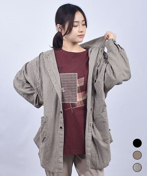 drug store's ブタ刺繍 ドルマン フードシャツ羽織