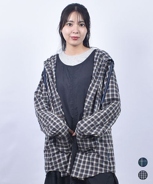 drug store's チェック スタンディ＆ハートン刺繍 シャツ パーカー