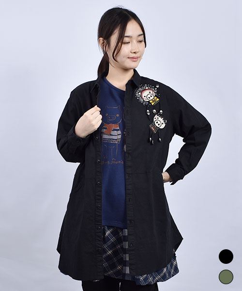 drug store's 裾ラウンド 手足ぶらぶらブタ刺繍&アップリケ シャツチュニック