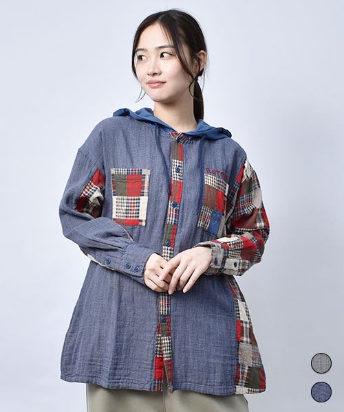 【パーカー】 千鳥チェック パーカー チュニック