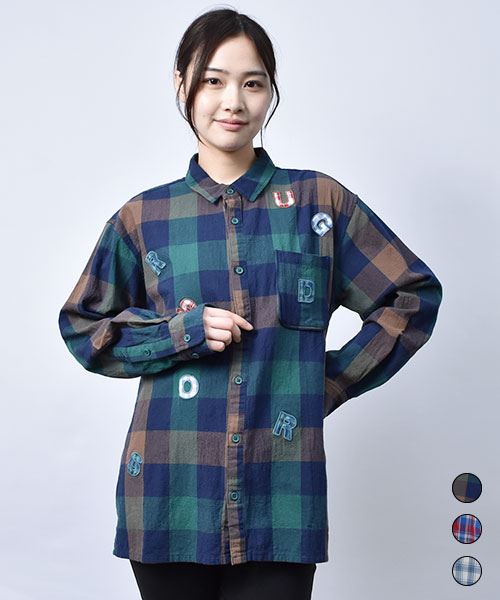 【シャツ】 ランダムワッペン チェック シャツ