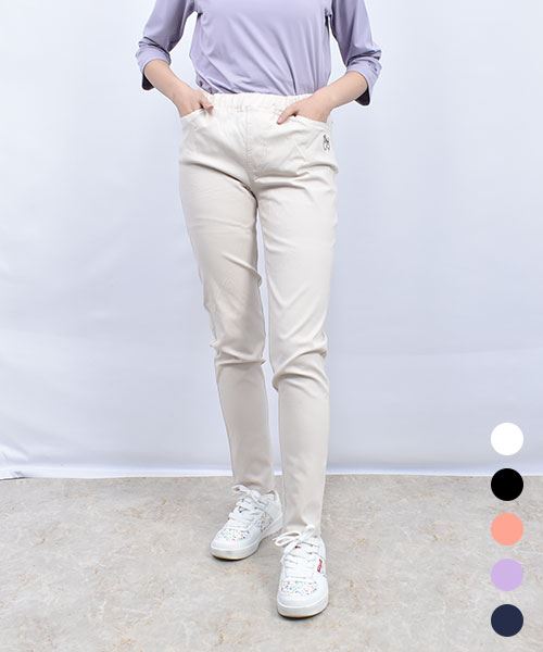 drug store's ブタ刺繍 ロング ストレッチパンツ