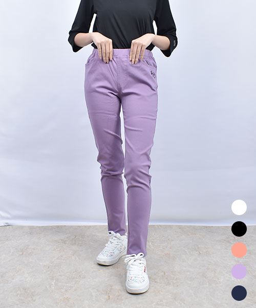 drug store's ブタ刺繍 ロング ストレッチパンツ