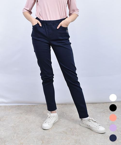 drug store's ブタ刺繍 ロング ストレッチパンツ