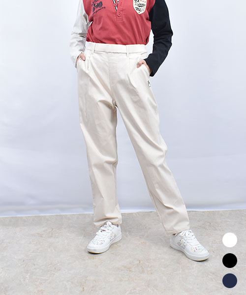 drug store's ブタ刺繍 1タック ゆったり ストレッチパンツ