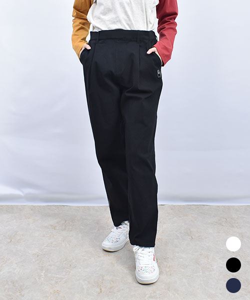 drug store's ブタ刺繍 1タック ゆったり ストレッチパンツ