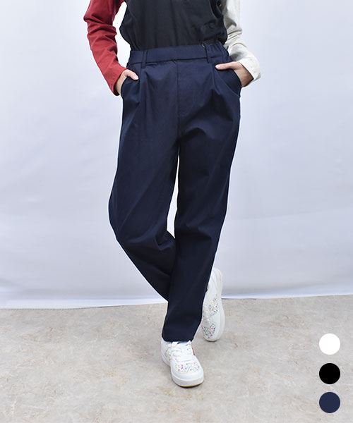 drug store's ブタ刺繍 1タック ゆったり ストレッチパンツ