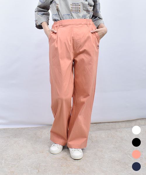 drug store's ブタ刺繍 スッポリワイドストレート ストレッチパンツ