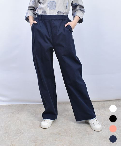 drug store's ブタ刺繍 スッポリワイドストレート ストレッチパンツ