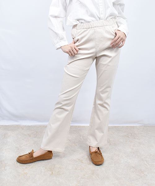 drug store's ブタ刺繍 フレア ロング ストレッチパンツ