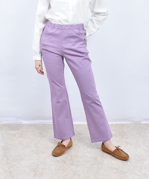 drug store's ブタ刺繍 フレア ロング ストレッチパンツ