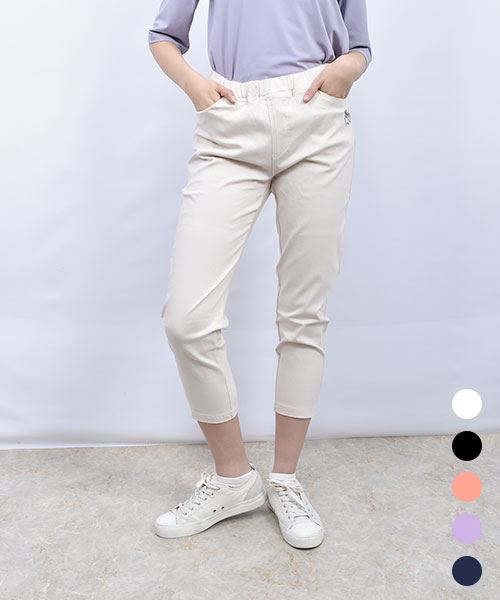 drug store's ブタ刺繍 7分丈 ストレッチパンツ