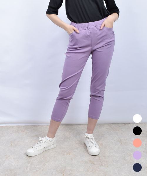 drug store's ブタ刺繍 7分丈 ストレッチパンツ