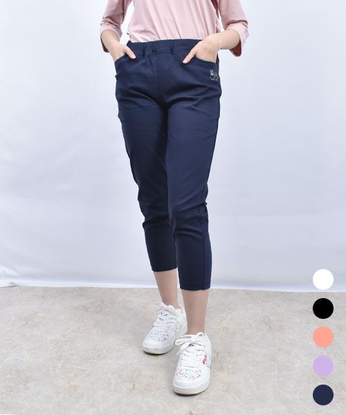 drug store's ブタ刺繍 7分丈 ストレッチパンツ