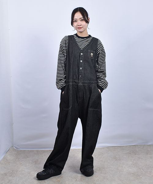 drug store's 6ozデニム スタンディ刺繍 BIGサロペット