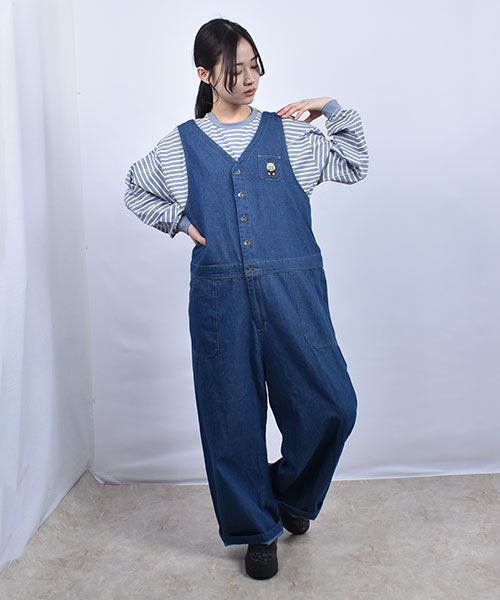 drug store's 6ozデニム スタンディ刺繍 BIGサロペット