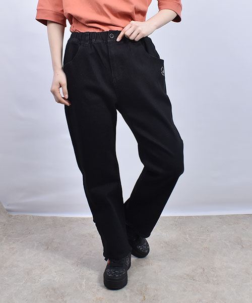 drug store's デニム 裾タブつき ストレッチ ストレートパンツ