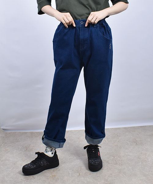 drug store's デニム 裾タブつき ストレッチ ストレートパンツ
