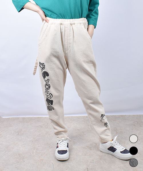 drug store's オーガニックデニム ネコブタポケット スタンディ＆ネコプリント ロングパンツ