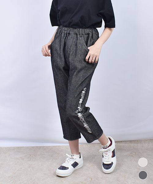 drug store's オーガニックデニム 左前脇刺繍 7分丈 パンツ