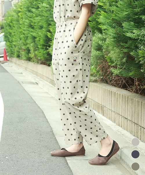 drug store's ドット柄プリント ブタ刺繍 スッポリ 8分丈 パンツ