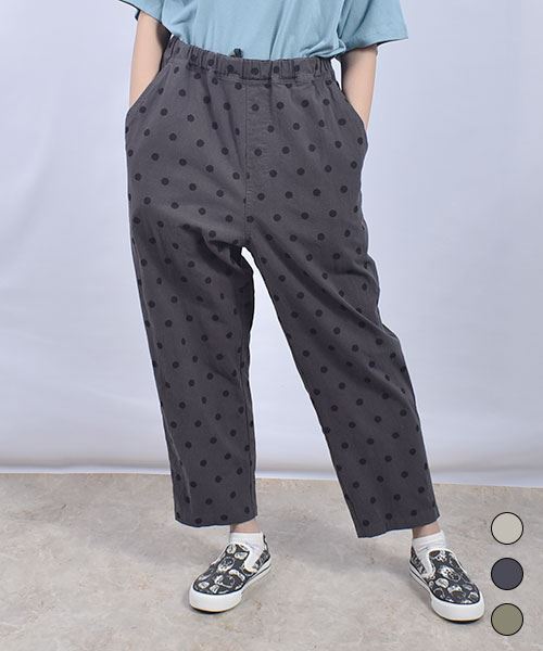 drug store's ドット柄プリント ブタ刺繍 スッポリ 8分丈 パンツ
