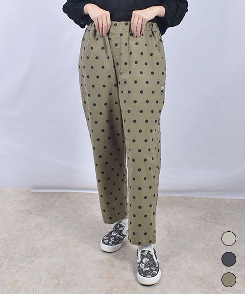 drug store's ドット柄プリント ブタ刺繍 スッポリ 8分丈 パンツ