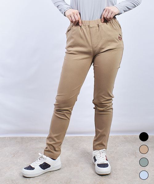 drug store's さくらんぼ刺繍 ロング ひんやり ストレッチパンツ