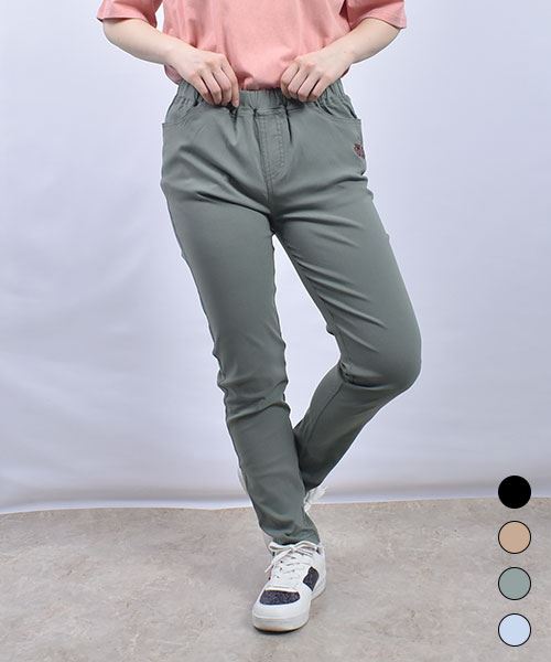 drug store's さくらんぼ刺繍 ロング ひんやり ストレッチパンツ