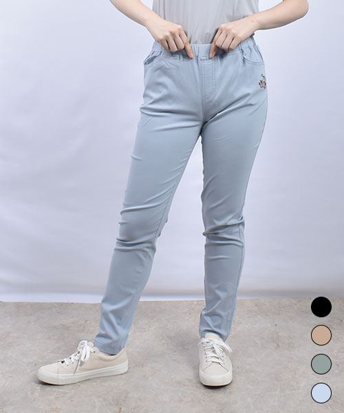 drug store's さくらんぼ刺繍 ロング ひんやり ストレッチパンツ