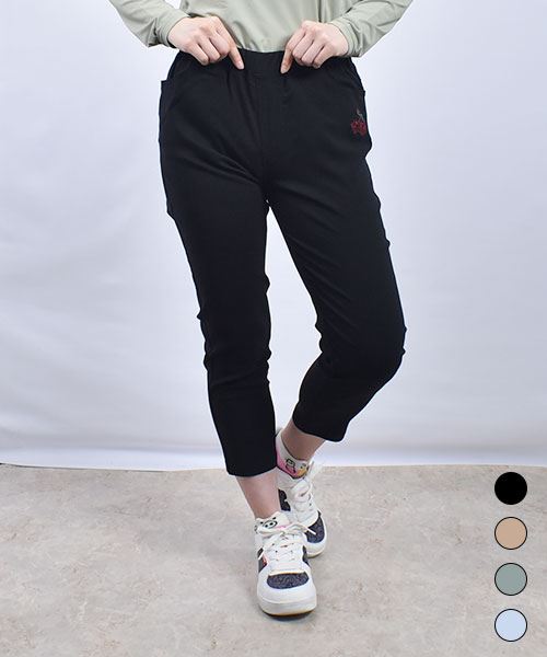 drug store's さくらんぼ刺繍 7分丈 ひんやり ストレッチパンツ