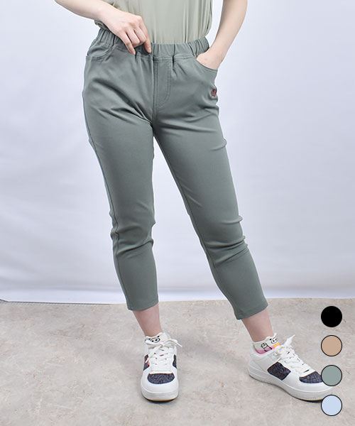 drug store's さくらんぼ刺繍 7分丈 ひんやり ストレッチパンツ