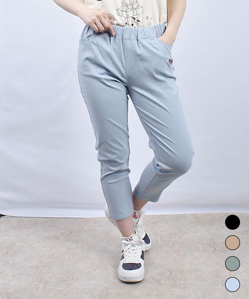 drug store's さくらんぼ刺繍 7分丈 ひんやり ストレッチパンツ