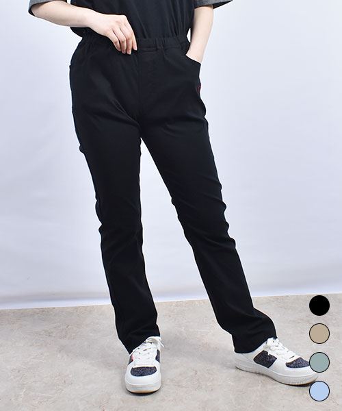 drug store's さくらんぼ刺繍 ひんやり ストレッチ ストレートパンツ