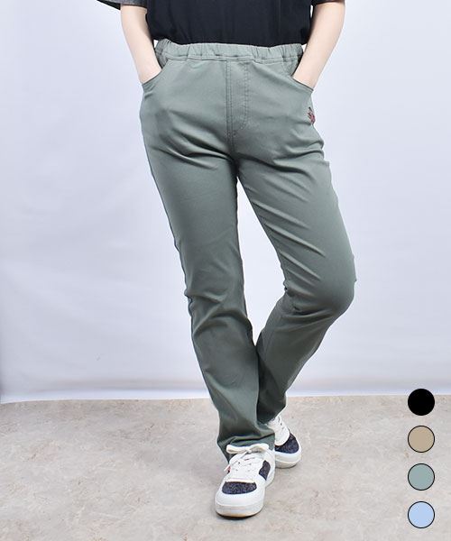 drug store's さくらんぼ刺繍 ひんやり ストレッチ ストレートパンツ