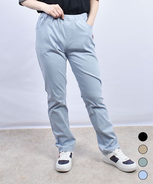 drug store's さくらんぼ刺繍 ひんやり ストレッチ ストレートパンツ