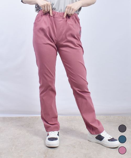 drug store's ブタ刺繍 ストレート ひんやり ストレッチパンツ