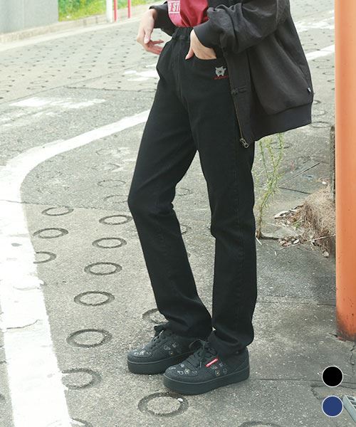 drug store's 刺繍 ストレート すっぽり ストレッチデニムパンツ