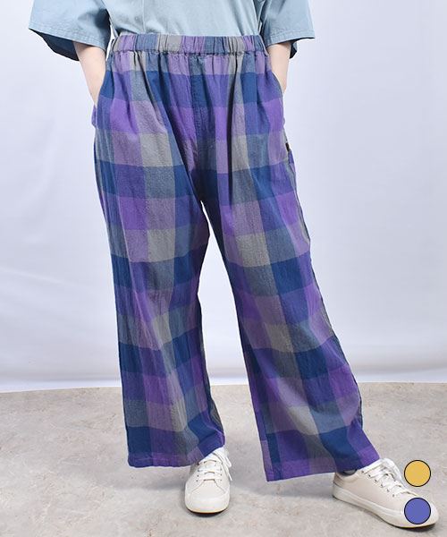 mof manul チェック ネコプリントポケット 9分丈 パンツ