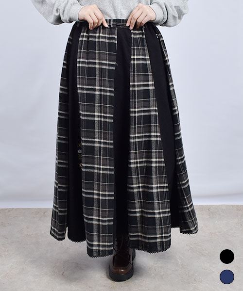 drug store's チェック ハギハギ フレア スカート