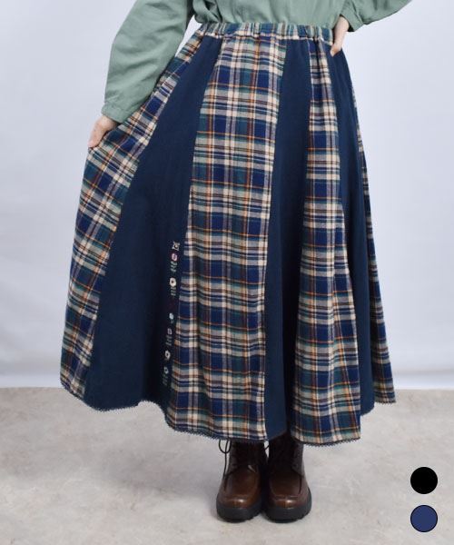 drug store's チェック ハギハギ フレア スカート