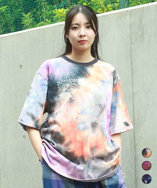mof manul タイダイ天竺 リブ衿 漫画風 プリントT