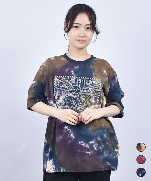 mof manul タイダイ天竺 リブ衿 漫画風 プリントT